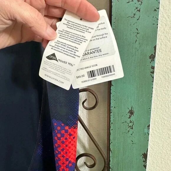 Athleta Electro Ankle Tight Size L. Vibrant Cobalt Blue Mesh Panel. NWT - Picture 7 of 7